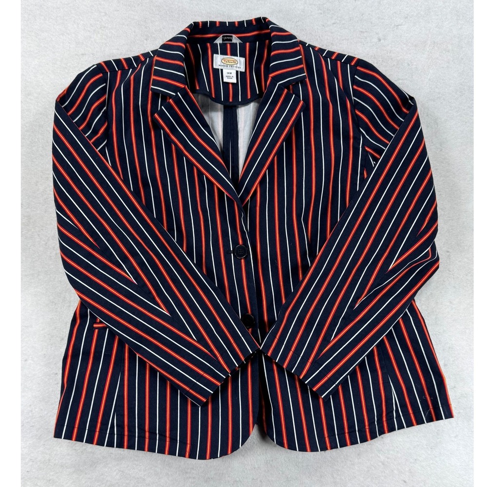 Talbots Woman Petites Navy Red Striped Cotton Stretch Blazer Jacket 14WP